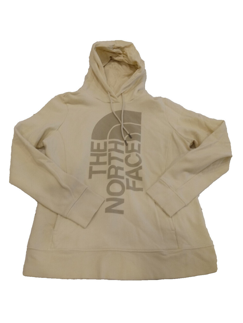 The North Face Hoodie Womens Medium Cream Trivert Vertical Logo Fleece Pullover